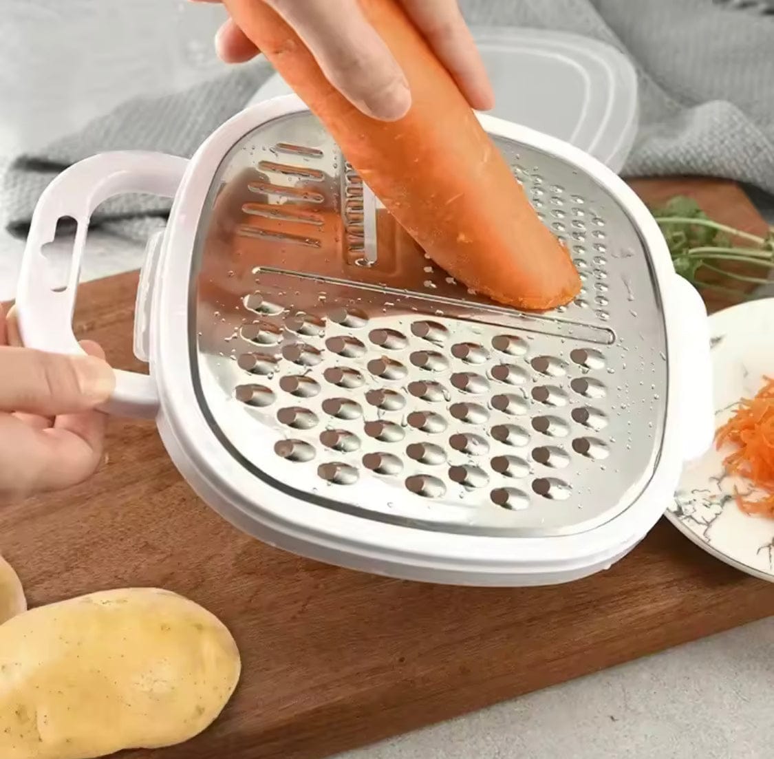 4-in-1 Multi Grater & Slicer Bowl – Vegetable Cutter with Storage Container