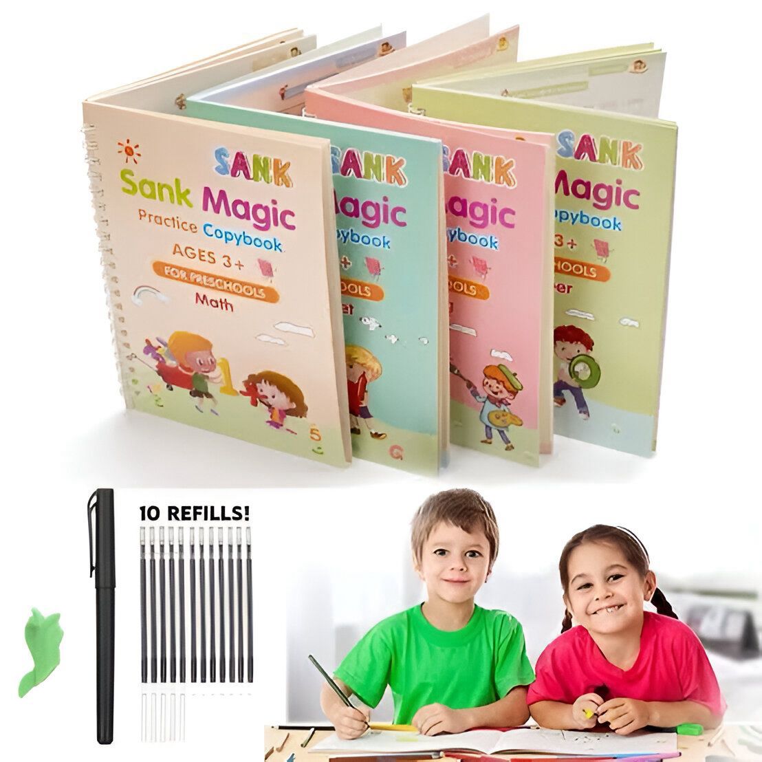 Sank Magic Practice Copybook Set – Pack of 4 with Magic Pen & 5 Refills