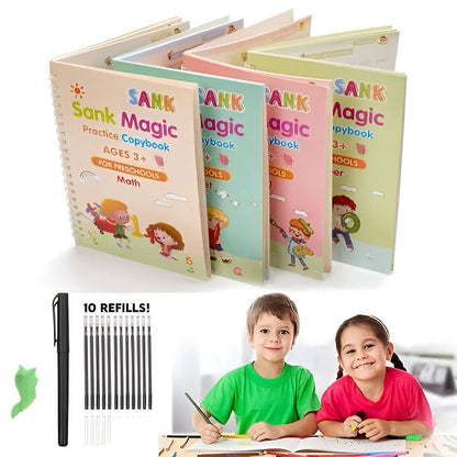 Sank Magic Practice Copybook Set – Pack of 4 with Magic Pen & 5 Refills
