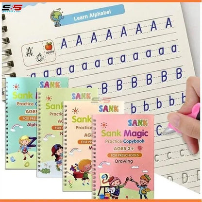 Sank Magic Practice Copybook Set – Pack of 4 with Magic Pen & 5 Refills