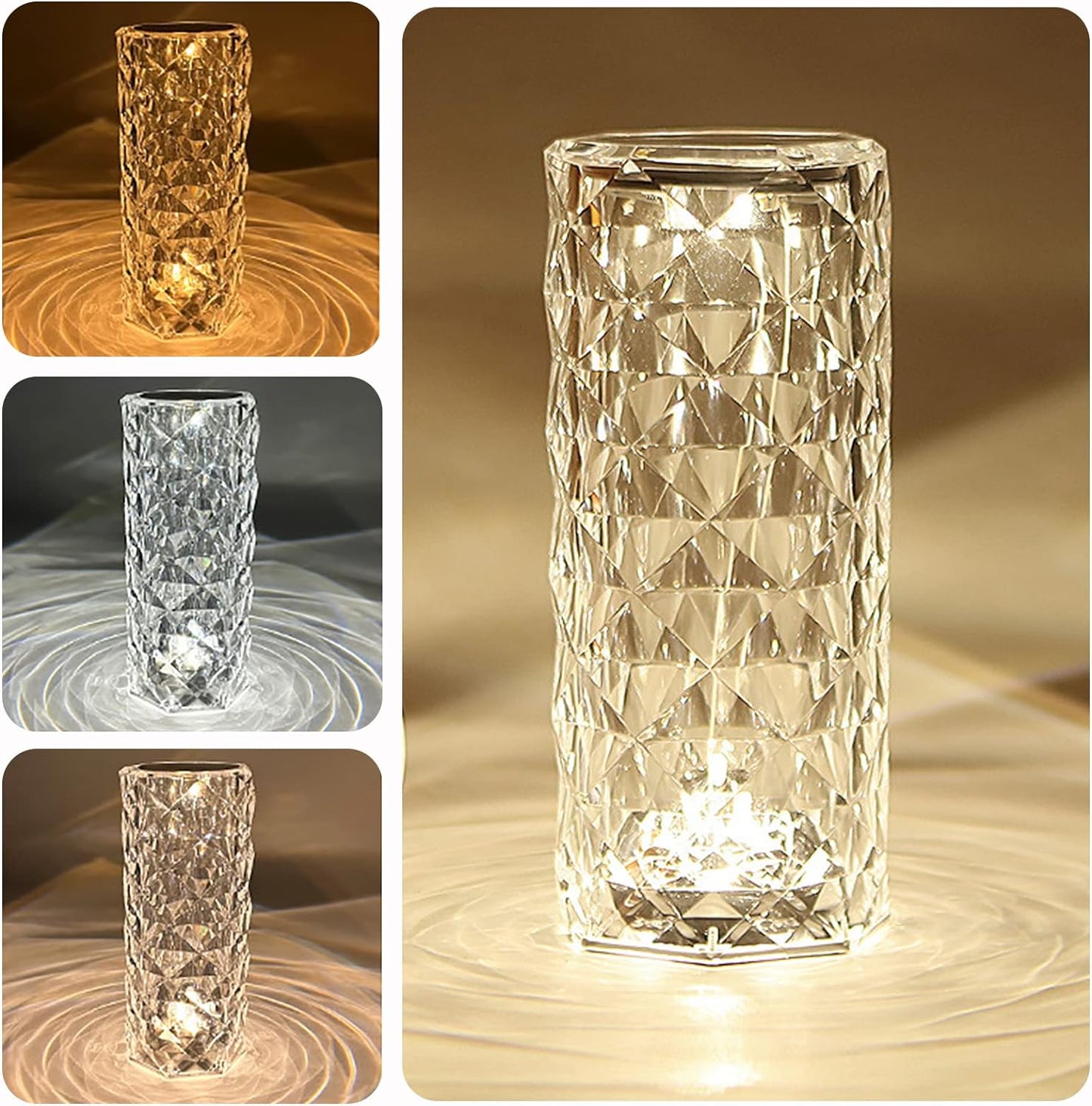 Rechargeable Rose Diamond Table Lamp with Remote – 16 Color RGB Crystal LED Lamp