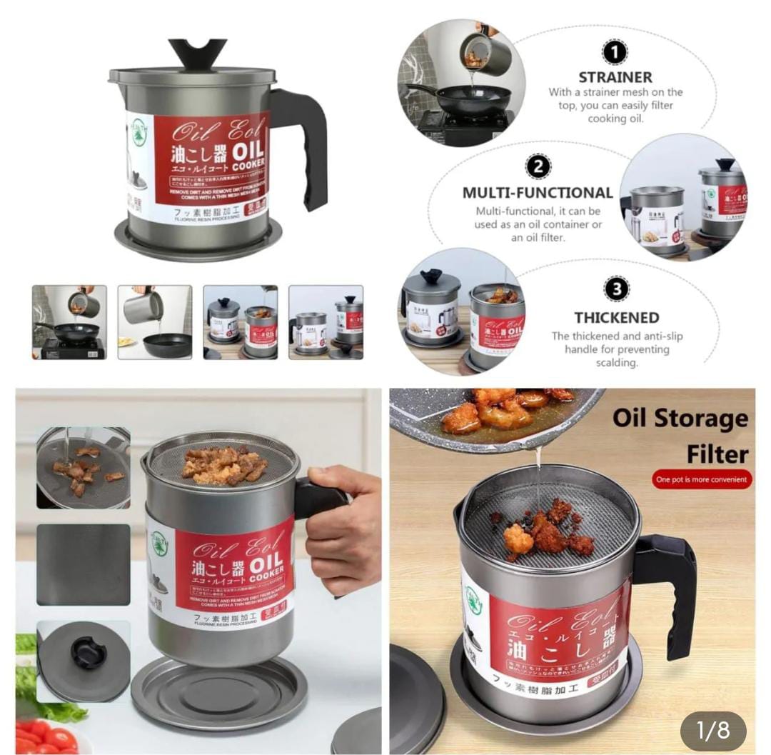 1.4L Kitchen Oil Filter Pot – Stainless Steel Oil Strainer & Storage Container