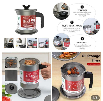 1.4L Kitchen Oil Filter Pot – Stainless Steel Oil Strainer & Storage Container