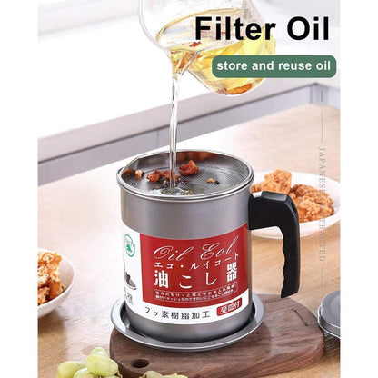 1.4L Kitchen Oil Filter Pot – Stainless Steel Oil Strainer & Storage Container