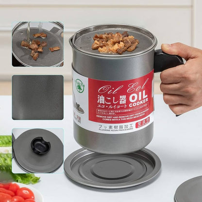 1.4L Kitchen Oil Filter Pot – Stainless Steel Oil Strainer & Storage Container