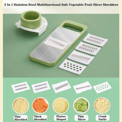 5-in-1 Vegetable Slicer & Grater – Multi-Function Kitchen Food Cutter with Stainless Steel Blades
