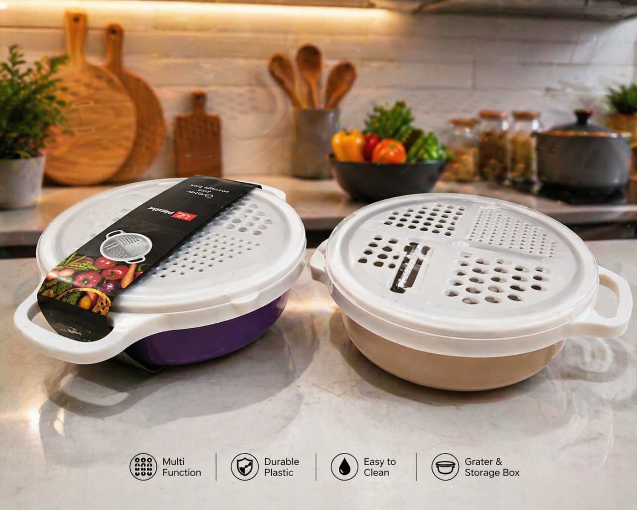 4-in-1 Multi Grater & Slicer Bowl – Vegetable Cutter with Storage Container